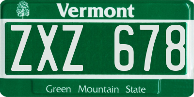 VT license plate ZXZ678