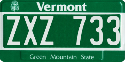 VT license plate ZXZ733