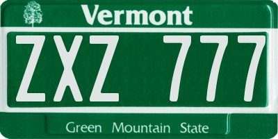 VT license plate ZXZ777