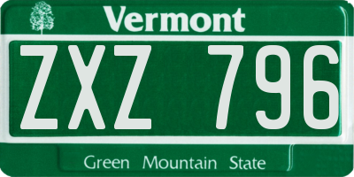 VT license plate ZXZ796