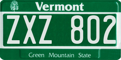 VT license plate ZXZ802