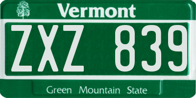 VT license plate ZXZ839