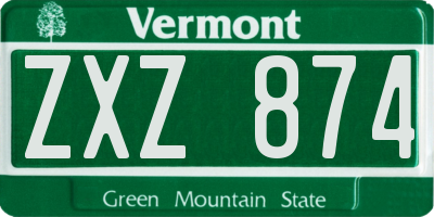 VT license plate ZXZ874