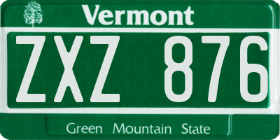 VT license plate ZXZ876