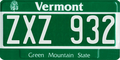 VT license plate ZXZ932