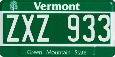 VT license plate ZXZ933