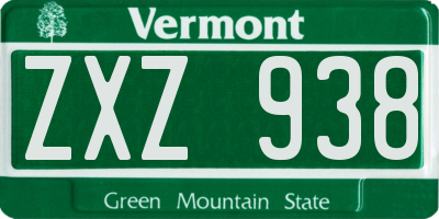 VT license plate ZXZ938