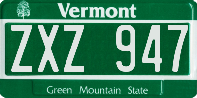 VT license plate ZXZ947