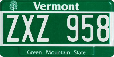 VT license plate ZXZ958