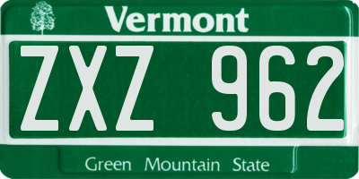 VT license plate ZXZ962
