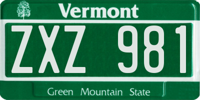 VT license plate ZXZ981