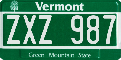 VT license plate ZXZ987