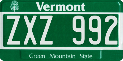 VT license plate ZXZ992