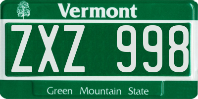 VT license plate ZXZ998