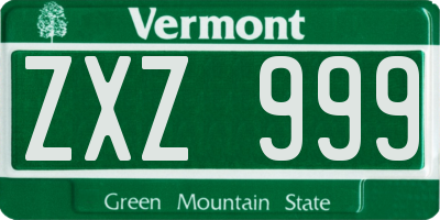VT license plate ZXZ999