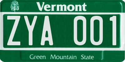 VT license plate ZYA001