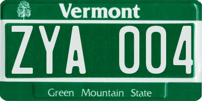 VT license plate ZYA004