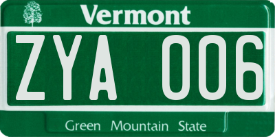VT license plate ZYA006