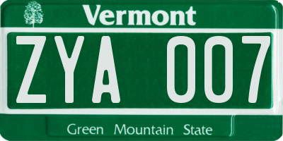 VT license plate ZYA007