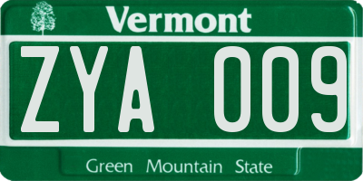 VT license plate ZYA009