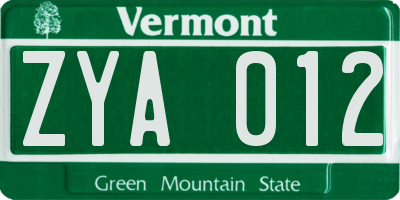 VT license plate ZYA012