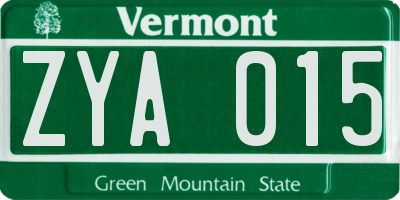 VT license plate ZYA015