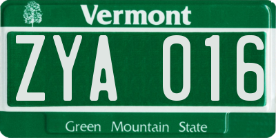 VT license plate ZYA016