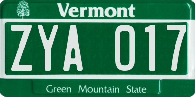 VT license plate ZYA017
