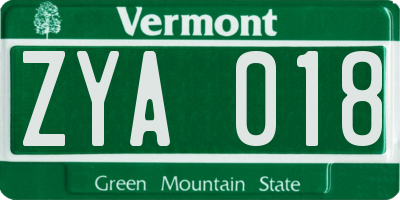 VT license plate ZYA018