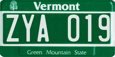 VT license plate ZYA019