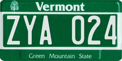 VT license plate ZYA024