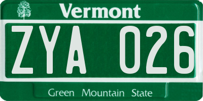 VT license plate ZYA026