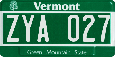 VT license plate ZYA027