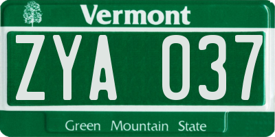VT license plate ZYA037