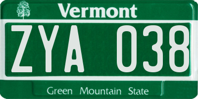 VT license plate ZYA038