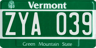 VT license plate ZYA039