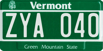 VT license plate ZYA040