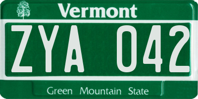 VT license plate ZYA042