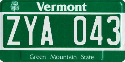 VT license plate ZYA043
