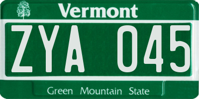VT license plate ZYA045