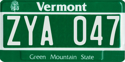 VT license plate ZYA047