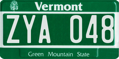 VT license plate ZYA048