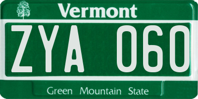 VT license plate ZYA060
