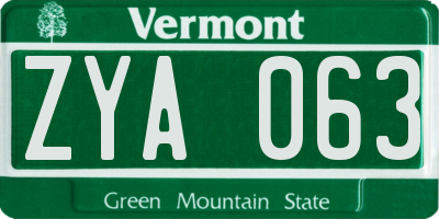 VT license plate ZYA063