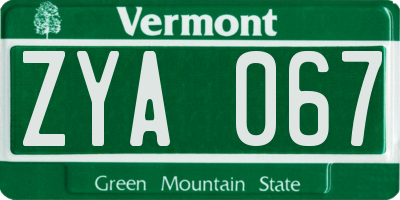 VT license plate ZYA067