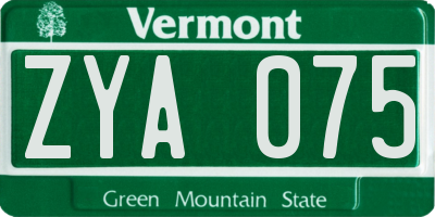 VT license plate ZYA075