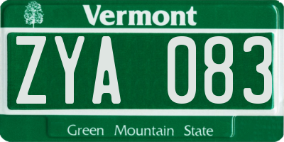 VT license plate ZYA083