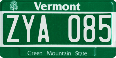 VT license plate ZYA085