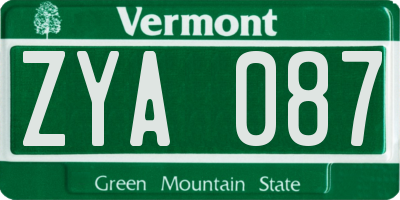 VT license plate ZYA087