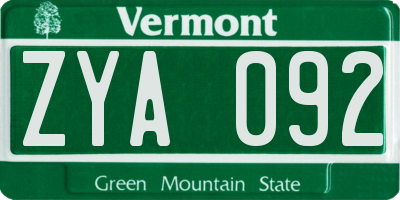 VT license plate ZYA092